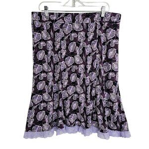 SAG HARBOR Skirt size L BLACK & PURPLE FLORAL w LACE Feminine Flowy Knee Length